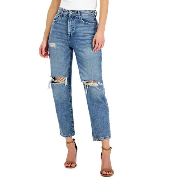 INC International Concepts Womens Size 10 High Rise Ripped Mom Jeans Dark Indigo - Picture 1 of 11